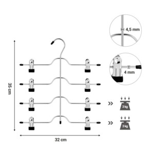 Σετ Μεταλλικές Κρεμάστρες για Παντελόνια / Φούστες 4 Θέσεων με Ρυθμιζόμενα Κλιπς 3 τμχ Songmics CRI042BK - Image 4