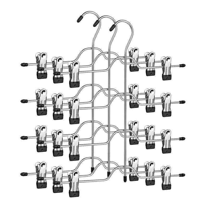 Σετ Μεταλλικές Κρεμάστρες για Παντελόνια / Φούστες 4 Θέσεων με Ρυθμιζόμενα Κλιπς 3 τμχ Songmics CRI042BK