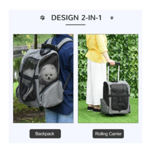 Σακίδιο Πλάτης - Τρόλεϊ Μεταφοράς Κατοικίδιων 42 x 25 x 55 cm PawHut D00-136GY - Image 3