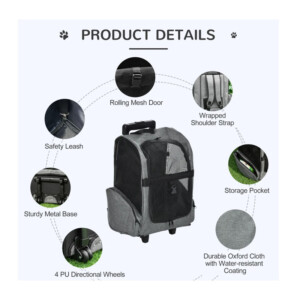 Σακίδιο Πλάτης - Τρόλεϊ Μεταφοράς Κατοικίδιων 42 x 25 x 55 cm PawHut D00-136GY - Image 5