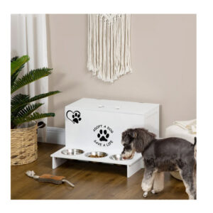 Σετ 3 Ανοξείδωτα Μπολ Γεύματος με Αποθηκευτικό Χώρο για Κατοικίδια 57 x 53 x 37.5 cm PawHut D08-037V00WT - Image 4