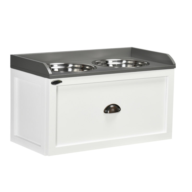 Σετ 2 Ανοξείδωτα Μπολ Γεύματος με Ξύλινο Συρτάρι για Κατοικίδια 60 x 30 x 36 cm PawHut D08-041V00WT Σετ 2 Ανοξείδωτα Μπολ Γεύματος με Ξύλινο Συρτάρι για Κατοικίδια 60 x 30 x 36 cm PawHut D08-041V00WT