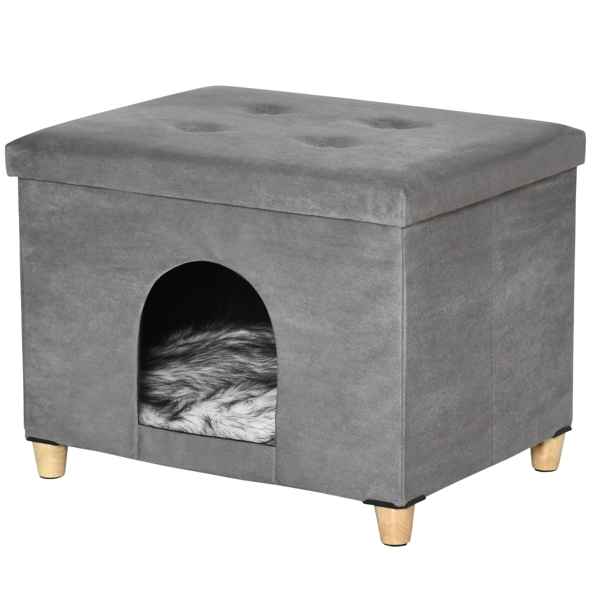 PawHut Cat House Pouf Σκαμπό ποδιών με επένδυση με αφαιρούμενο και πλενόμενο μαξιλάρι