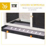 PawHut Outdoor Spruce Hutch με αφαιρούμενο δίσκο, ασφαλτική στέγη και συρμάτινο πλέγμα, 90x45x65cm, μαύρο λευκό και πράσινο D51-141 - Image 5