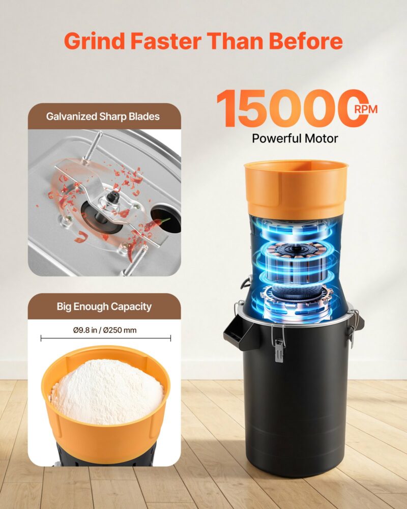 VEVOR Ηλεκτρικός Μύλος Άλεσης Δημητριακών 600W, Επαγγελματικός Τριβέας Μπαχαρικών 25L με Ατσάλινες Λεπίδες DDDPSGWYMJ25JR9JC001V2 - Image 5