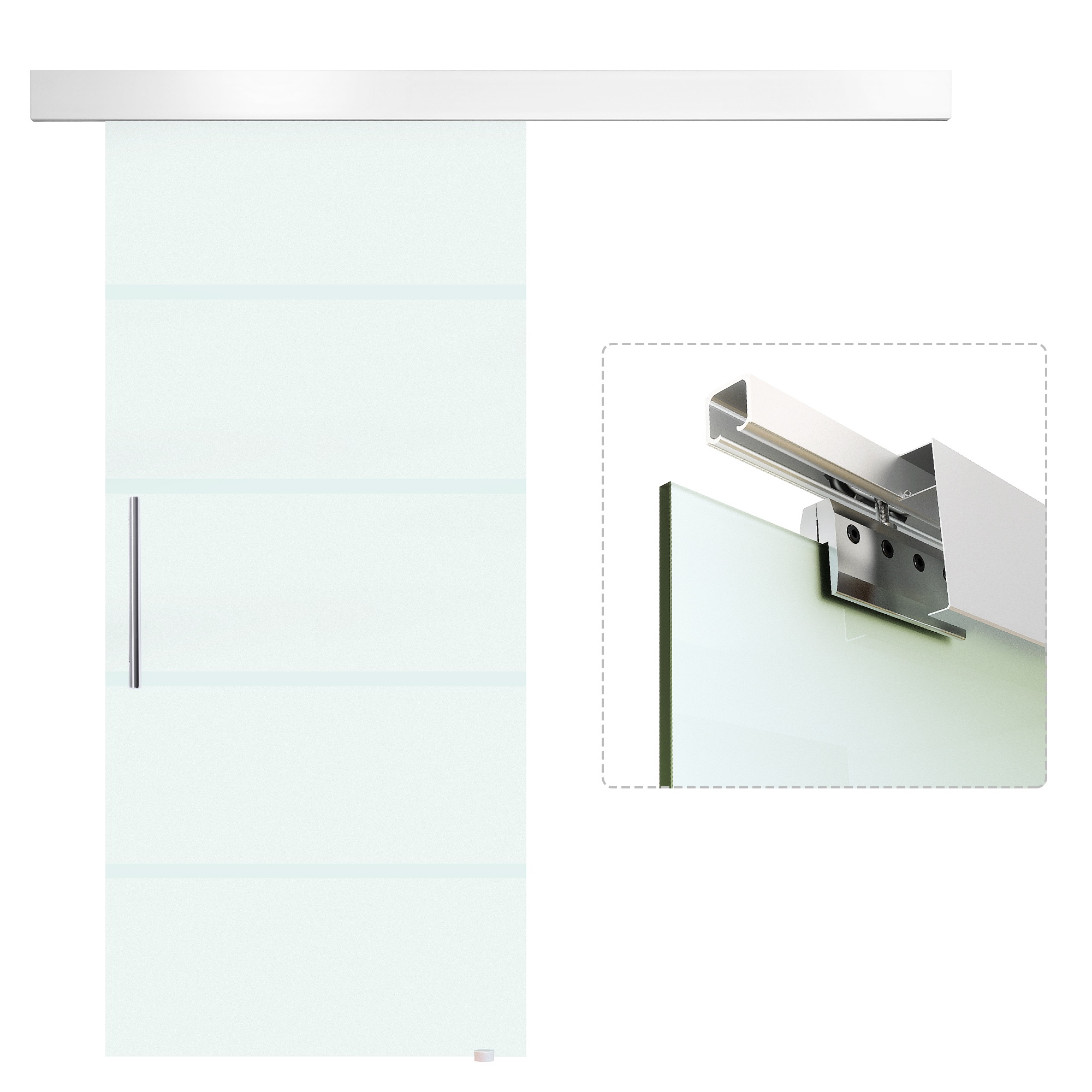 Συρόμενη πόρτα HomCom από παγωμένο γυαλί με διάφανες ρίγες με ράγα