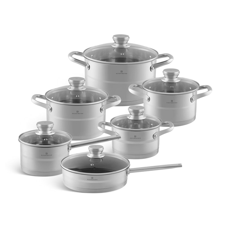 Σετ Μαγειρικών Σκευών από Ανοξείδωτο Ατσάλι με Γυάλινα Καπάκια 12 τμχ Edenberg EB-2401 Σετ Μαγειρικών Σκευών από Ανοξείδωτο Ατσάλι με Γυάλινα Καπάκια 12 τμχ Edenberg EB-2401