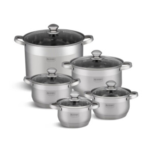 Σετ Μαγειρικών Σκευών από Ανοξείδωτο Ατσάλι με Γυάλινα Καπάκια 10 τμχ Edenberg EB-4019