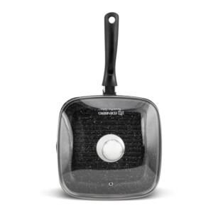 Αντικολλητικό Τηγάνι - Γκριλ 24 cm με Κεραμική Μαρμάρινη Επίστρωση και Γυάλινο Καπάκι Edenberg EB-8136 - Image 2