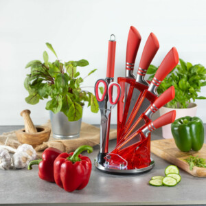 Edenberg Σετ 8τμχ μαχαίρια από Ανοξείδωτο Ατσάλι με Περιστρεφόμενη Βάση Στήριξης Κοκκίνο EB-907 - Image 2