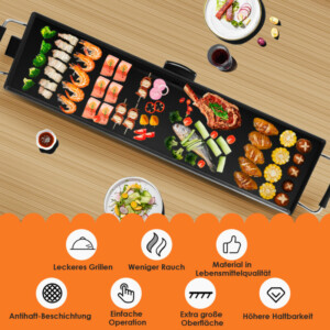 Costway Ηλεκτρική Ψησταριά 1800W με Ρυθμιζόμενη Θερμοκρασία 90x23cm Μαύρη ES10279DE-BK - Image 2