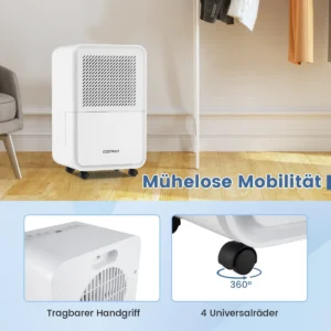 Αφυγραντήρας 15 L/ημέρα με 4 Λειτουργίες και Χρονοδιακόπτη 210 W 29 x 24 x 47 cm - Λευκό ES10428DE-WH Costway - Image 5