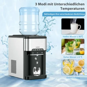 Ψύκτης Νερού 3-σε-1 με Παραγωγή Πάγου και 3 Ρυθμίσεις Θερμοκρασίας 28 x 43 x 48 cm - Ασημί ES10486DE-SL Costway - Image 4