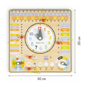 Ξύλινος Εκπαιδευτικός Παιδικός Πίνακας Ρολόι με Δραστηριότητες Ecotoys ESC-W-036 - Image 3