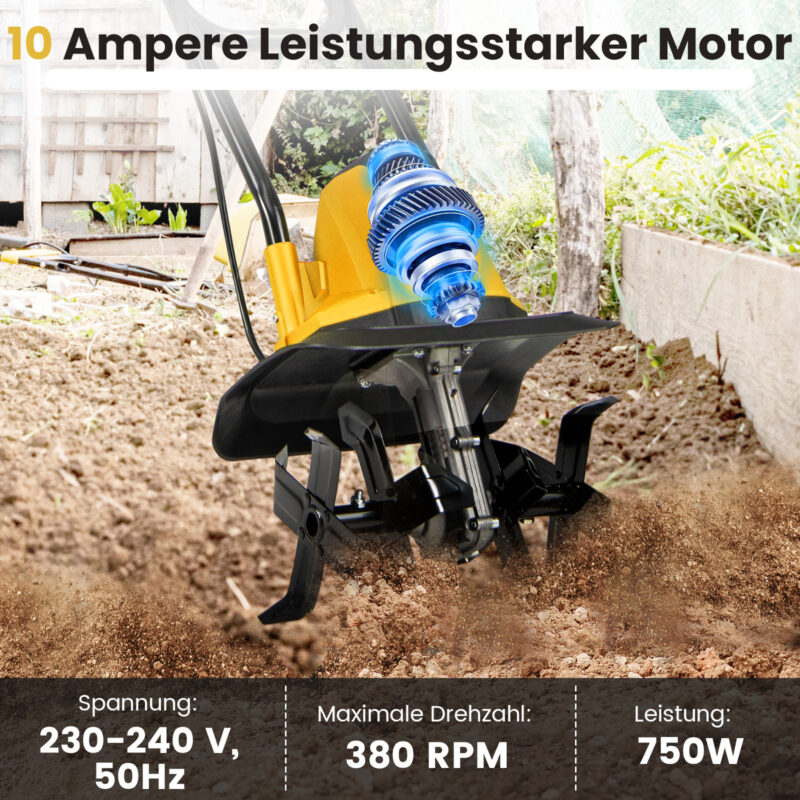 Costway Ηλεκτρική Καλλιεργητική Μηχανή 750W, 32 cm πλάτος εργασίας, κίτρινη ET10092DE-YW - Image 4
