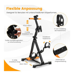 Διπλή Πεταλιέρα Χεριών - Ποδιών με Λάστιχα Αντίστασης 43-53 x 45 x 87-100 cm Costway FH10077YE - Image 2