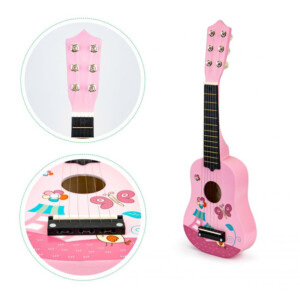 Ακουστική Παιδική Ξύλινη Κιθάρα με 6 Χορδές 17.5 x 5 x 53 cm Ecotoys FO18-Pink - Image 3