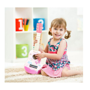 Ακουστική Παιδική Ξύλινη Κιθάρα με 6 Χορδές 17.5 x 5 x 53 cm Ecotoys FO18-Pink - Image 4