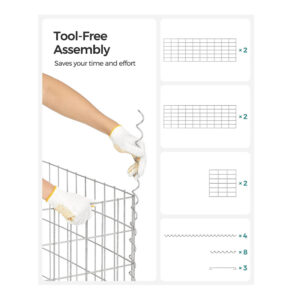 Ορθογώνιο Γαλβανιζέ Συρματοκιβώτιο για Περίφραξη Κήπου 100 x 30 x 30 cm Songmics GGB133 - Image 5