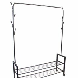 Επιδαπέδια Κρεμάστρα με 2 Ράφια και Τροχούς για Ρούχα MODERNHOME GH-203