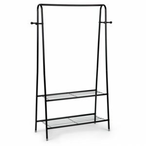 Επιδαπέδια Κρεμάστρα  με 2 Ράφια για Ρούχα και Παπούτσια MODERNHOME GH-207-Black - Image 4