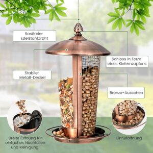 Costway  2-σε-1 Ανθεκτική Μεταλλική Ταΐστρα Πουλιών Εξωτερικού Χώρου με Διπλούς Σωλήνες και Ανυψωμένο Δίσκο GT4050 - Image 2