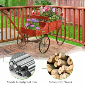 Ξύλινο Διακοσμητικό Καρότσι - Ζαρντινιέρα με Ρόδες 62 x 34 x 60 cm Κόκκινο  GT4183RE Costway - Image 5