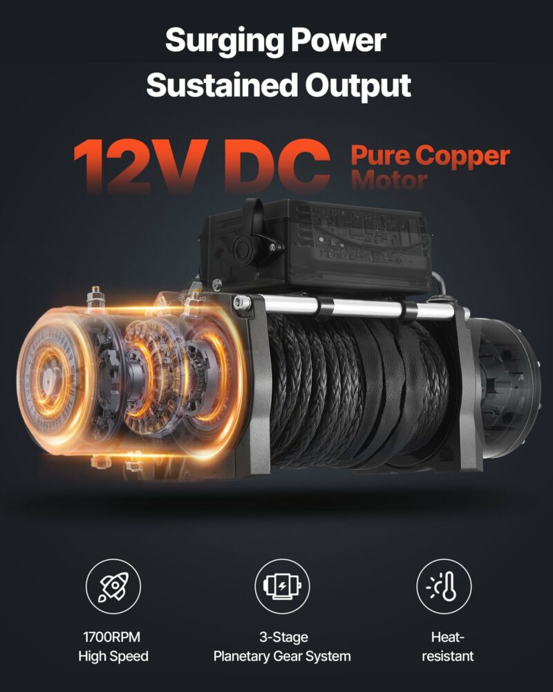 VEVOR Ηλεκτρικός Γερανός 12V για 6100 kg, με Συνθετικό Σχοινί και Ασύρματο Χειριστήριο (IP55) HCSDDJP13500KZ0O7001V9 - Image 5