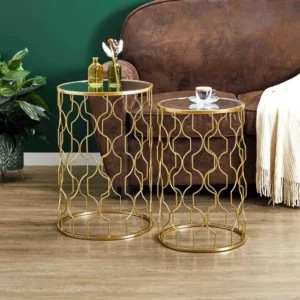 Σετ Μεταλλικά Στρογγυλά Τραπεζάκια 2 Τεμάχια - Χρυσό HD0444 Home Deco Factory - Image 2