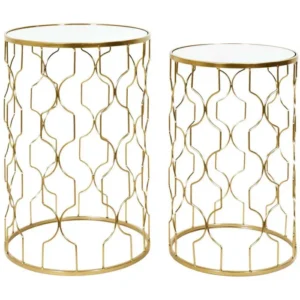 Σετ Μεταλλικά Στρογγυλά Τραπεζάκια 2 Τεμάχια - Χρυσό HD0444 Home Deco Factory