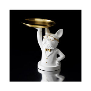 Διακοσμητικό Σκυλάκι Πολυρητίνης με Δίσκο 21 x 21 x 18 cm Χρώματος Λευκό Home Deco Factory HD1323 - Image 3