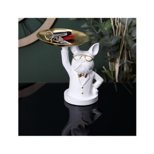 Διακοσμητικό Σκυλάκι Πολυρητίνης με Δίσκο 21 x 21 x 18 cm Χρώματος Λευκό Home Deco Factory HD1323 - Image 4