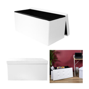 Πτυσσόμενο Σκαμπό με Αποθηκευτικό Χώρο 76.5 x 37.5 x 37.5 cm Χρώματος Λευκό Home Deco Factory HD3406 - Image 2