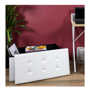 Πτυσσόμενο Σκαμπό με Αποθηκευτικό Χώρο 76.5 x 37.5 x 37.5 cm Χρώματος Λευκό Home Deco Factory HD3406 - Image 3