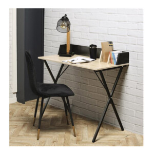 Μεταλλικό Γραφείο με Ξύλινη Επιφάνεια 90 x 50 x 84 cm Χρώματος Γκρι Home Deco Factory HD6424 - Image 2