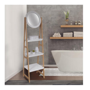 Ραφιέρα Μπάνιου από Μπαμπού με 3 Ράφια και Καθρέπτη 43 x 36 x 163 cm Home Deco Factory HD6621 - Image 3