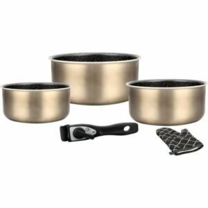 Herzberg Σετ Μαγειρικών Σκευών 5 τεμαχίων με επικάλυψη πέτρας και αποσπώμενη λαβή Carbone HG8051-CAR