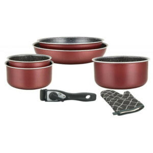 Herzberg Σετ Μαγειρικών Σκευών 7 τεμαχίων με επίστρωση πέτρας και αποσπώμενη λαβή