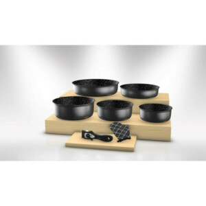 Herzberg Σετ Μαγειρικών Σκευών 7 τεμαχίων με επικάλυψη από πέτρα και αποσπώμενη λαβή , Carbone HG8053-CAR - Image 4