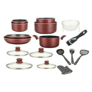 Herzberg Σετ Μαγειρικών Σκευών 17 τεμαχίων με πέτρινη επικάλυψη και αποσπώμενη λαβή