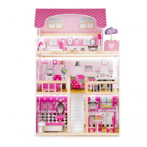 Ξύλινο Κουκλόσπιτο 3 Ορόφων με LED Φωτισμό και Αξεσουάρ 59 x 30 x 90 cm Ecotoys HM006391 - Image 2