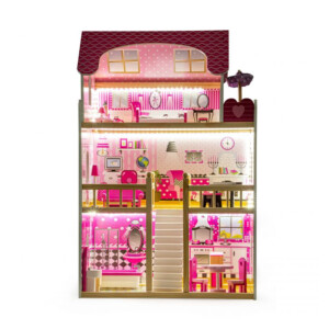 Ξύλινο Κουκλόσπιτο 3 Ορόφων με LED Φωτισμό και Αξεσουάρ 59 x 30 x 90 cm Ecotoys HM006391 - Image 3