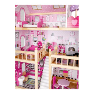 Ξύλινο Κουκλόσπιτο 3 Ορόφων με LED Φωτισμό και Αξεσουάρ 59 x 30 x 90 cm Ecotoys HM006391 - Image 4