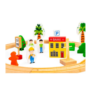 Σετ Ξύλινος Σιδηροδρομικός Σταθμός με Αυτοκινούμενο Τρένο Μπαταρίας 78 τμχ Ecotoys HM008999 - Image 2