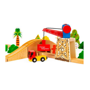 Σετ Ξύλινος Σιδηροδρομικός Σταθμός με Αυτοκινούμενο Τρένο Μπαταρίας 78 τμχ Ecotoys HM008999 - Image 3