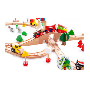 Σετ Ξύλινος Σιδηροδρομικός Σταθμός με Αυτοκινούμενο Τρένο Μπαταρίας 78 τμχ Ecotoys HM008999 - Image 4