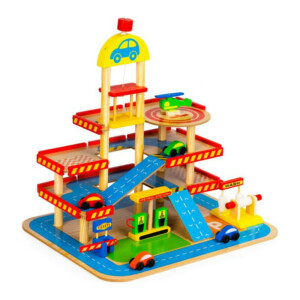 Ξύλινο Παιδικό Γκαράζ 3 Επιπέδων με Πάρκινγκ Ασανσέρ και 5 Οχήματα 50 x 39.5 x 47 cm Ecotoys HM013290 - Image 2