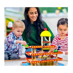 Ξύλινο Παιδικό Γκαράζ 3 Επιπέδων με Πάρκινγκ Ασανσέρ και 5 Οχήματα 50 x 39.5 x 47 cm Ecotoys HM013290 - Image 5