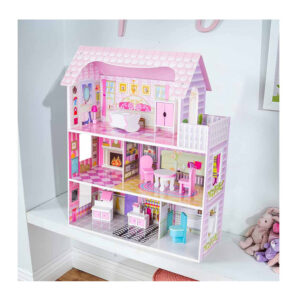 Ξύλινο Κουκλόσπιτο με 3 Ορόφους και Αξεσουάρ 60 x 24 x 70 cm Hoppline HOP1001362 - Image 3
