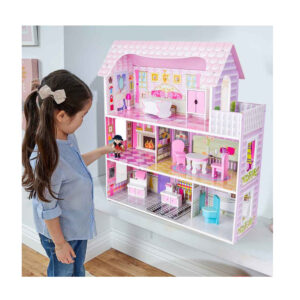 Ξύλινο Κουκλόσπιτο με 3 Ορόφους και Αξεσουάρ 60 x 24 x 70 cm Hoppline HOP1001362 - Image 4